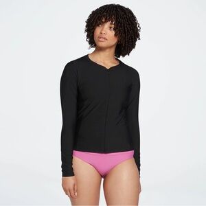 CALIA Black Fitted Long Sleeve Swim Coverup- rash guard swim shirt